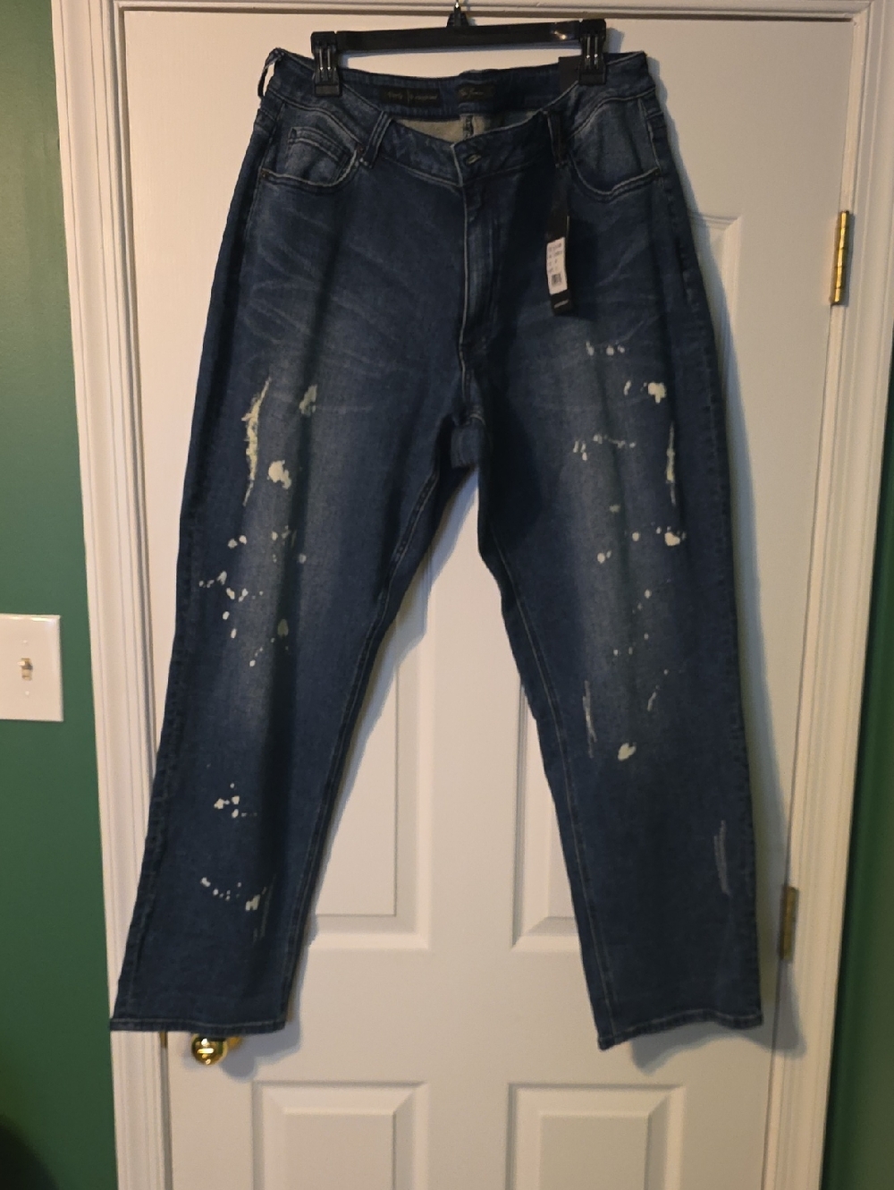 Women's Dark Blue Boyfriend Jeans with Paint-Splatter Detail
